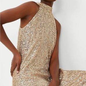 Gold Mock Neck MIDI Sequin Dress